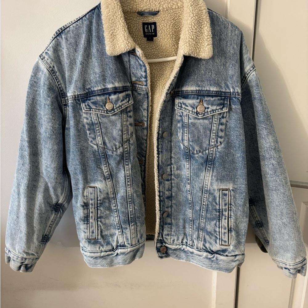 GAP Cream Sherpa Lined Denim Jacket